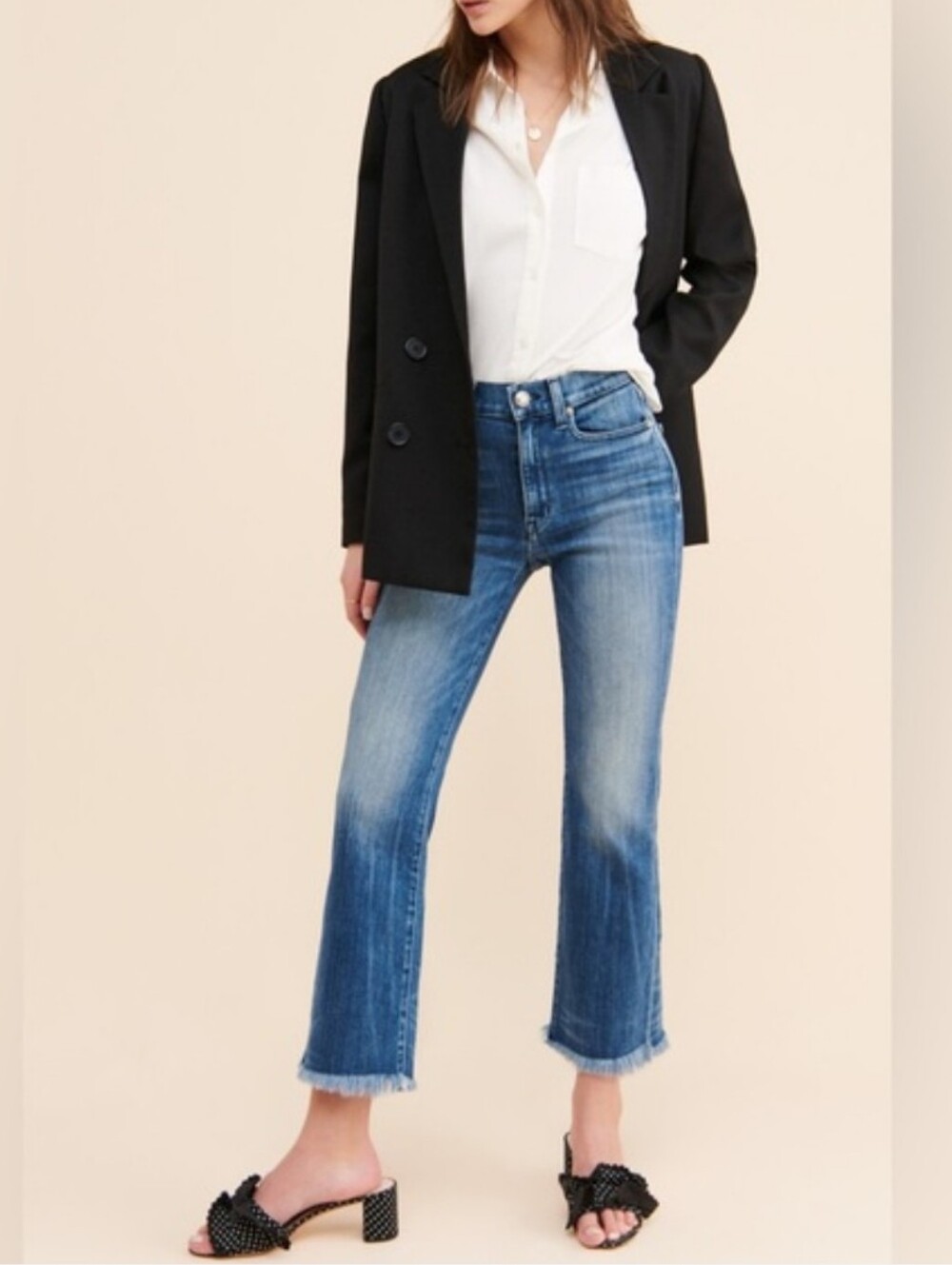 AYR The Bomb Pop Straight Leg Jeans Cropped Blue Denim Minimalist Preppy Size 34